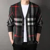 Suéteres masculinos 2023 outono nova listra impressão malhas masculinas casual cardigan camisola masculina casaco