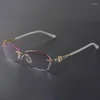 サングラスフレーム豪華なチタンの女性​​メガネフレームプログレッシブピンクレンズトリミングオプティコスダイヤモンド眼鏡縁縁近視診断