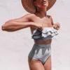 Maillots de bain pour femmes dames Split Bikini maillot de bain rayure irrégulière à volants taille haute 2 pièces Sexy à la mode plage maillots de bain