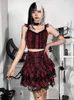 Abiti da lavoro 2023 anni '90 Punk Fata Grunge Sexy scollo a V Camis Y2K Estetico Pizzo Tirm Top senza schienale Goth Vita alta Lolita Mini gonne Set da 2 pezzi