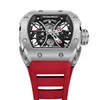 Наручные часы WISHDOIT Skeleton Quartz Mens Luxury Tonneau Watch Luminous 50M Водонепроницаемые для мужчин FKM Ремешок с резиновым ремешком Спортивные наручные часы