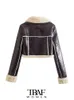 Women's Jackets TRAF Women Fashion Thick Warm Faux Shearling Crop Jacket Coat Vintage Long Sleeve Front Zipper Female Outerwear Chic Tops 231109