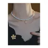 Hänghalsband minar elegant riktigt sötvatten pärla pärlor för kvinnor 14 k guldpläterad koppar dubbel lager blomma choker
