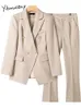 Kobiety Dwuczęściowe spodnie Yitimuceng Pant Suits for Women Fall Winter Fashion Fashing Dolno -Bedeed Formal Formed Blazer and Spodni 2 SET 231110