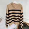 Kadın Sweaters Zessam Stripe Jacquard örgü kazak kış uzun kollu bir omuz düğmesi kadın kazak klasik gündelik rahat bayan üstü