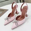 Jeweled Crystal Butterfly-Knot Sandals Women High Goblet Heel Luxury Satin Pointed Toe Summer Wedding Dress Shoes