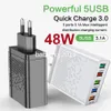 Universal 5USB porty 48W UE US AC Home Travel Wall ładowarka Szybka szybkie adaptery zasilania dla iPhone'a 12 13 14 Pro Max Samsung Tablet PC B1