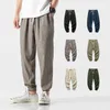 Calça masculina estilo chinês harém calças de corredor de algodão linho de algodão calça calças homens casuais leves primavera verão homens jogadores 230410