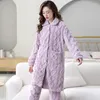 Mulheres sleepwear inverno grosso flanela mulheres botão cardigan vestes calças coral veludo roupão feminino manga longa quimono quente home wear