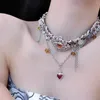 Chains Fashion Exaggerate Devil's Eye Heart-shaped Pendant Tassel Necklace