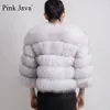 Women's Fur Faux Fur Pink Java QC1801 real fox fur coat women winter thick fur jacket short fur coat wholesale genuine fox short sleeve 231110