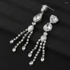 Boucles d'oreilles HIBRIDE Bling cubique zircone longue pendante gland goutte pour les femmes de mariée Bijoux de mariage accessoires Bijoux Femme E-91