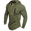 Herrtröjor 2023 Spring och Autumn Hoodie Solid Color Lace-Up Zip Pocket Sports Street Clothing Stamping Sweatshirt