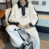 Männer Trainingsanzüge Harajuku Half Zipper Polo Neck Hoodies Anzug Design Koreanischen Stil Casual Sweatshirt Trainingsanzug 2 Stück Set Frühling Und herbst 231110