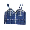 Czołgi damskie mody ręcznie wykonane perły Bralet Corselety Krótki bustier stanik przycięty top seksowne dżinsowe streetwear fashio lato 2023