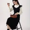 Casual Dresses Women Clothing Korean Hepburn Style Dress 2023 Autumn/Winter Fashion Vintage Black Panel Sticked Mid Length a-linesskirt