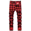 Men's Jeans Y2K Autumn Slim Fit Plaid Printed Hip Hop Streetwear Harajuku Red Fashion Stretch Cargo Denim Pants Ropa Hombres