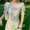 Freizeitkleider Kurzärmliges Kleid für Damen mit V-Ausschnitt, Sommer-Chiffon-Damen-Freizeitkleidung, Retro-Ulzzang-Mode, Retro-niedlicher Urlaub Ins 230410