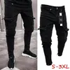 Män s byxor mode mens smala fit urban rak ben svarta byxor denim casual blyerts jogger last s 3xl 231110