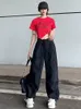 Pantalons pour femmes s HOUZHOU Hip Hop Retro Green Cargo Pant Y2K Harajuku Oversize Wide Leg Black Parachute Pantalon Femme Vintage Streetwear 230410