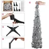 Decoraciones navideñas Árbol plegable de 5 pies Artificial Pop Up Silver Tinsel al para vacaciones de Navidad 231110