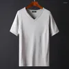 Men's T Shirts Plain Short Sleeve Grey Blue Soft V Neck For Men Reable Bamboo Fiber Knitted Casual Camisetas Masculina Vintage