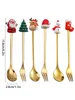 Noel Kahve Kaşık Çatalları Seti (4pcs) (6pcs), Paslanmaz Çelik Kaşık Çocuklar için Noel Hediyeleri Forks (Kırmızı/Yeşil Hediye Kutusu Seti)