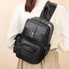 School Bags Genuine Leather Women's Backpack Vintage Oil Wax One Shoulder Crossbody Cowhide High Grade Small