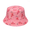 Berets 2023 Summer Fisherman Hat Fashion Fashion Flamingo Print Basin Двусторонний солнцезащитный крем