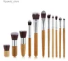 Makeup szczotki do mieszania makijażu Pęknięcia w górę Naturalne 11pc Bamboo Set narzędzia Zrób bawełniany torb