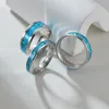 Cluster Ringe Luxus Weibliche Blau Weiß Opal Stein Ring Versprechen Liebe Verlobung Für Frauen Braut