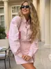 فستان من قطعة من قطعتين جيت أزياء الوردي مجموعات المخالفات الخريف مثير القمصان طويلة الأكمام المطابقة لتنورة مصغرة عالية الخصر 2023 230410
