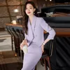 Robes de travail bleu violet costume femmes tempérament célébrité parfumé professionnel manteau court jupe ensembles