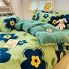 Bedding sets 150/180/200CM Blue Huge Floral Green Coral Velvet Bed Sheet Duvet Cover Pillowcase Four-piece Winter Warm Bedding Set M038-15 231110