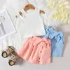 Set di abbigliamento Estate Bambina per bambini Senza maniche Tinta unita Top a coste Pantaloncini Completi in due pezzi Set per bambini Vestiti per ragazza Felpa con cappuccio a quadri