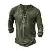 Men's Casual Shirts American T-Shirt Short Sleeve Vintage Buttons Solid Color V-Neck Goth Oversized Top Punk Street Wear
