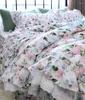 Zestawy pościeli Kwiaty drukuj luksusowa księżniczka romantyczna ślub koronkowa kołnierzowa kołdra łóżka spódnica poduszki bawełniane