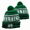 Casquettes pour hommes Celtics Beanies Boston Beanie Hats Toutes les 32 équipes tricotées à revers Pom rayé Sideline laine chaude USA College Sport Knit Hat Casquette de hockey pour femmes A0