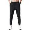 Men's Pants Chic Men Ninth Thin Straight Pattern Multi Pockets Sweatpants Soft Fabric For School