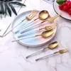 Utensílios de jantar conjuntos de talheres brancos de ouro branco