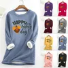 Hoodies femininos feminino casual impressão de ação de graças camisa grossa lã moletom inverno em torno do pescoço quente macio moda roupa interior topo