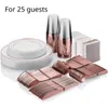 Dinnerware Sets 175pcs Gold Set For 25 Guests Plastic Dinner Plates Forks Cups Fancy Disposable Party Wedding Tableware