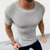 Herren T-Shirts 2023 Frühling Sommer Muscle Herren Slim Fit Strickhemd Solide Kurzarm Strickoberteil Für Herren Casual O Neck Pullover Strickwaren