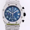 version RF Iced Out Full Diamonds Boîtier en acier Royal 26170TI 26170ST 26470 Cadran bleu Japon VK Quartz Chronographe Montre pour homme Spo208n