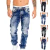 Herren Jeans Herren Sport Denim Jean Bodybuilding Tasche Lässige Vintage Lange Länge Hohe Taille Hosen Männliche Stretchhose Feste Kleidung