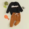 Kledingsets Toddler Baby Boy Thanksgiving Outfit Letter Letter Sweatshirt Solid kleur Elastische broek 2 stks Fall Deset set