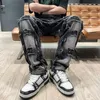 Jeans da uomo 2023 Ropa Grunge Y2K Street Apparel Strappo Stacked Jeans Abbigliamento da uomo Old Black Straight Pantaloni in denim Hip Hop Pantalon Homme 231109