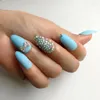 Valse nagels 24 pc's hemelsblauw nep nagescustom gemaakte strass zomerstijl Frosted Point Long Manicure Press Nail Art Decoration on Fingertip