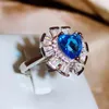 Anelli a grappolo Anello fantasia per donna Moda blu brillante zircone a forma di cuore gioielli con diamante nuziale 925