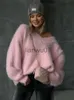 Kvinnors tröjor mohair rosa v-hals mjuk wmen stickad jumper lykta hylsa lösa avslappnade varm överdimensionera tröja hösten chic outwear stickwear j231110